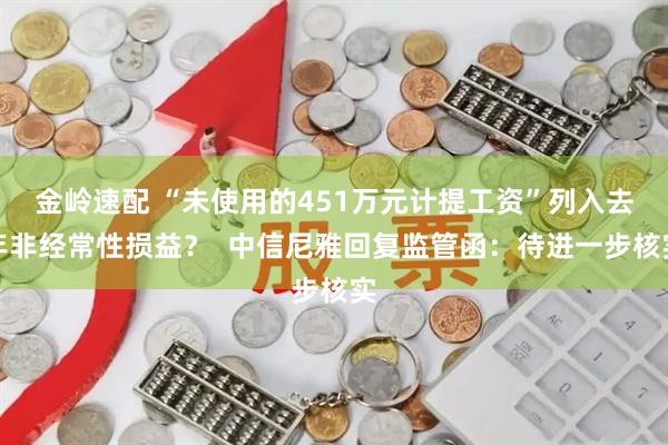 金岭速配 “未使用的451万元计提工资”列入去年非经常性损益？  中信尼雅回复监管函：待进一步核实